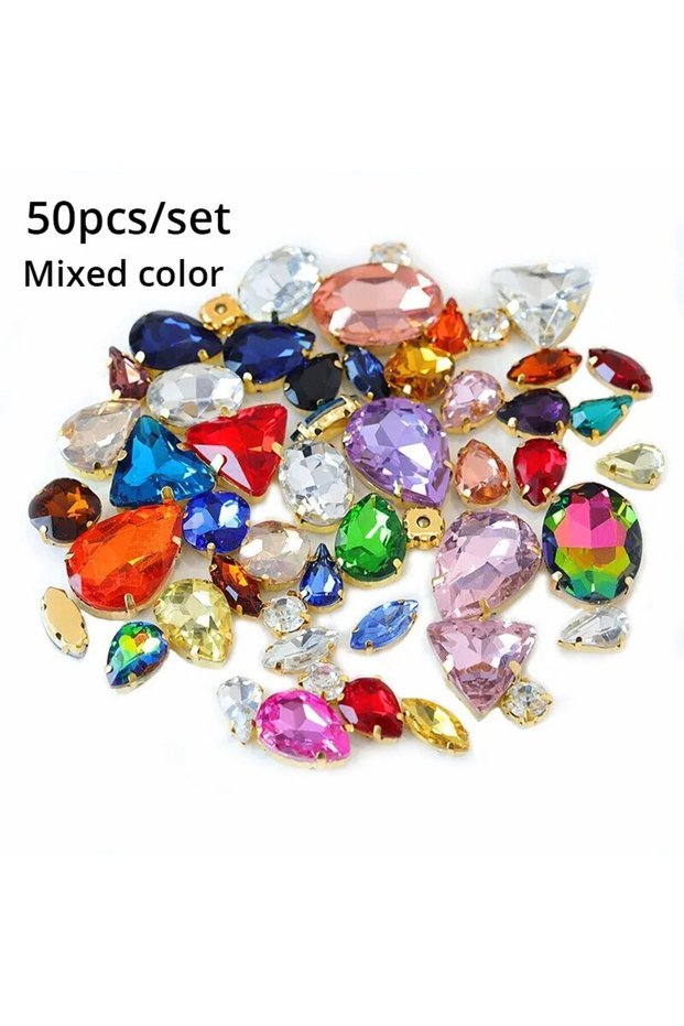 Mix colors-50pcs 50pcs/set Water Drop Round Multi-shapes Claw Drill Pointedback Diamonds for Wedding
