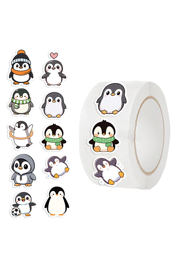 500PCS 500pcs Penguin Sticker Roll Waterproof PVC Self-Adhesive Decals with Cute Animal Themed Desig