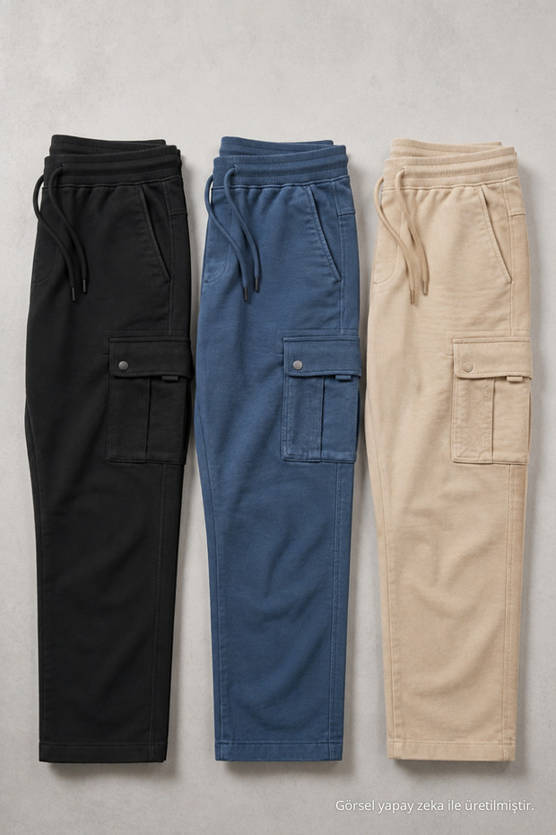 Men's 3-Piece Cargo Linen Trousers with Elastic Waist