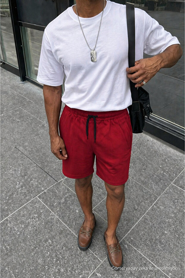 Men's Premium Jogger Relax Fit Red Short Combed Cotton Shorts