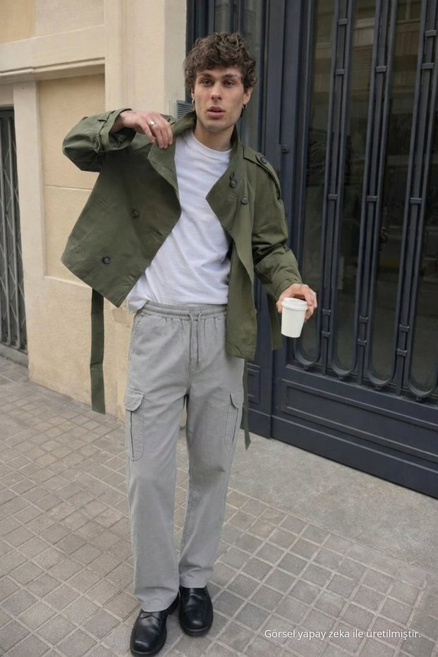 Men's Casual Comfortable Gray Cargo Linen Trousers
