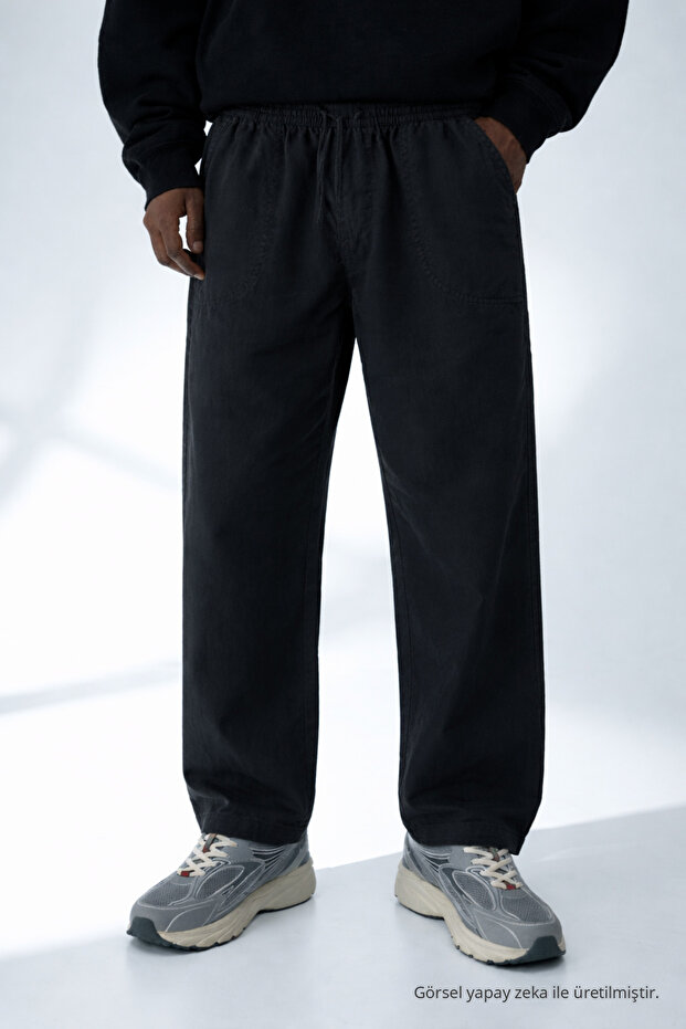 Men's Casual Summer Trend Loose Black Linen Trousers