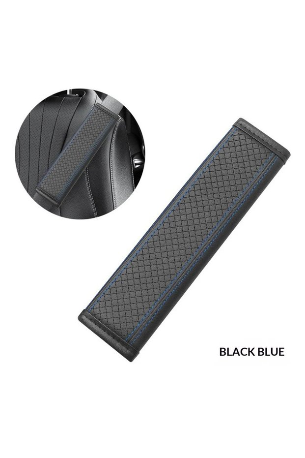Black and Blue 1PCS Car Seat Belt Protective Cover Anti-neck Strangling Skin-feel Leather Fine Hole