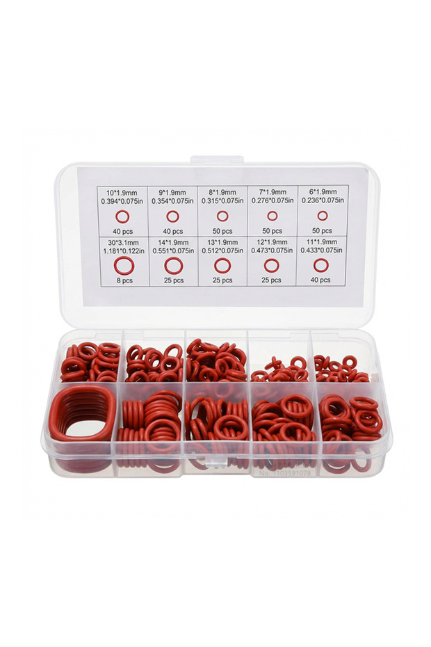 Red 351 Pcs Silicone O-ring Kit Nitrile Rubber Oil Heat Resistant Sealing Gasket Assortment Boxed Me