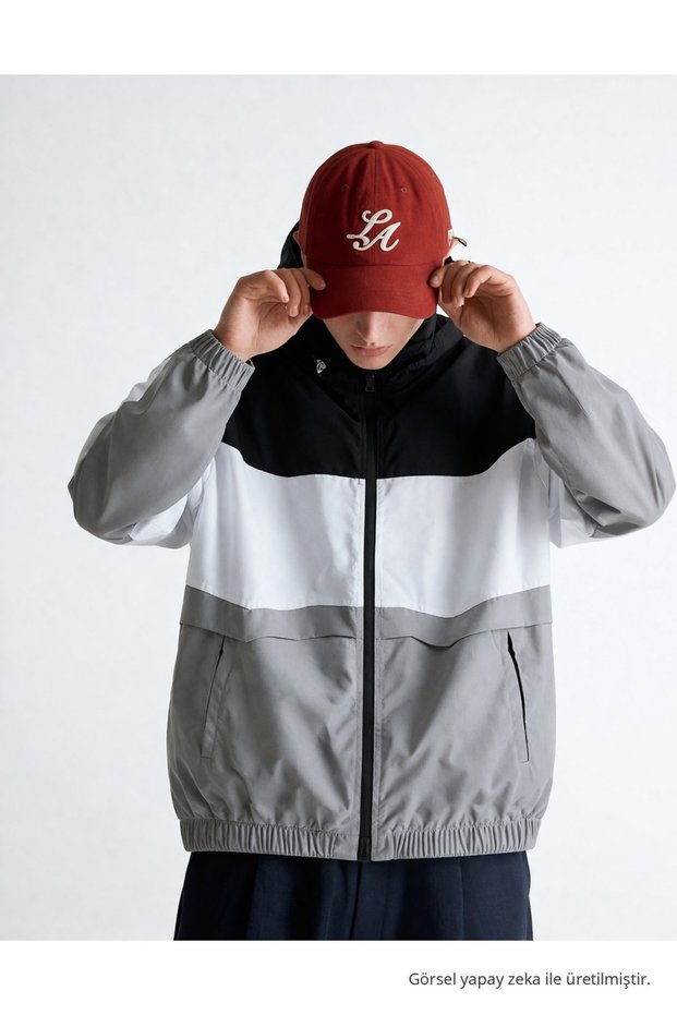 Men's Elite Comfort Patterned Gray Raincoat & Windbreaker with Pockets