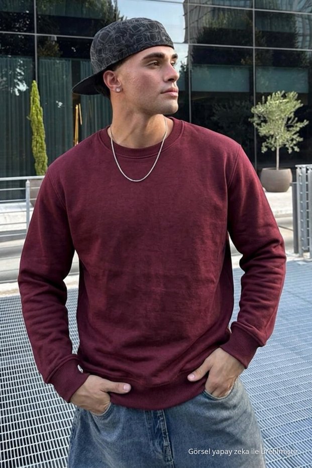 Men's 95% Cotton Anti-Pilling Burgundy Knit Sweater