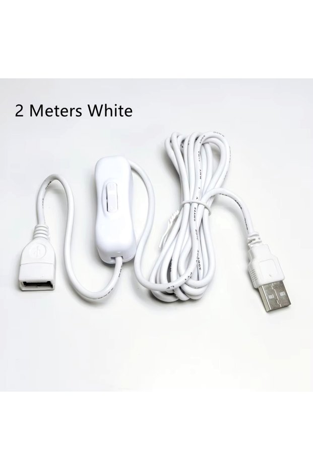 1 Piece White 2 Meters USB Cable Extension Cord with ON/OFF Switch, Toggle USB Power Supply Line, Du