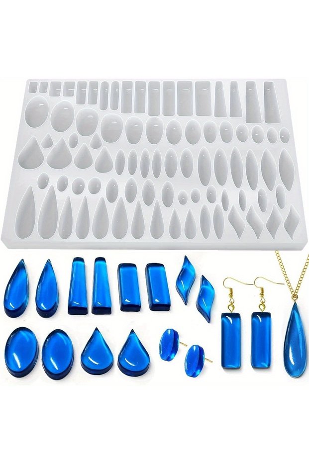 1pcs Stud Earrings Silicone Mold with 41 Paired Shapes, Rectangle Teardrop Dangle UV Resin Mold, Cab