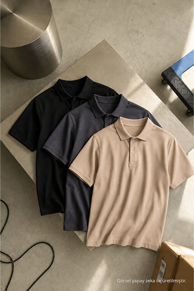 Men's Short Sleeve 3-Piece Loose Polo Collar T-Shirt