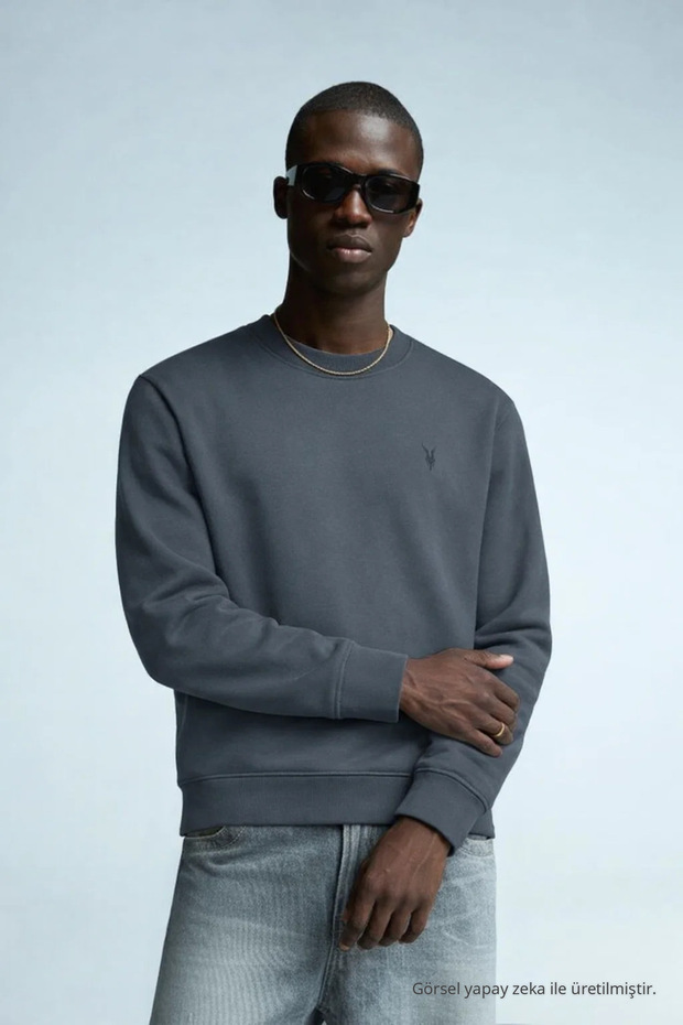 Men's Embroidered Shiny Smoked Sweatshirt