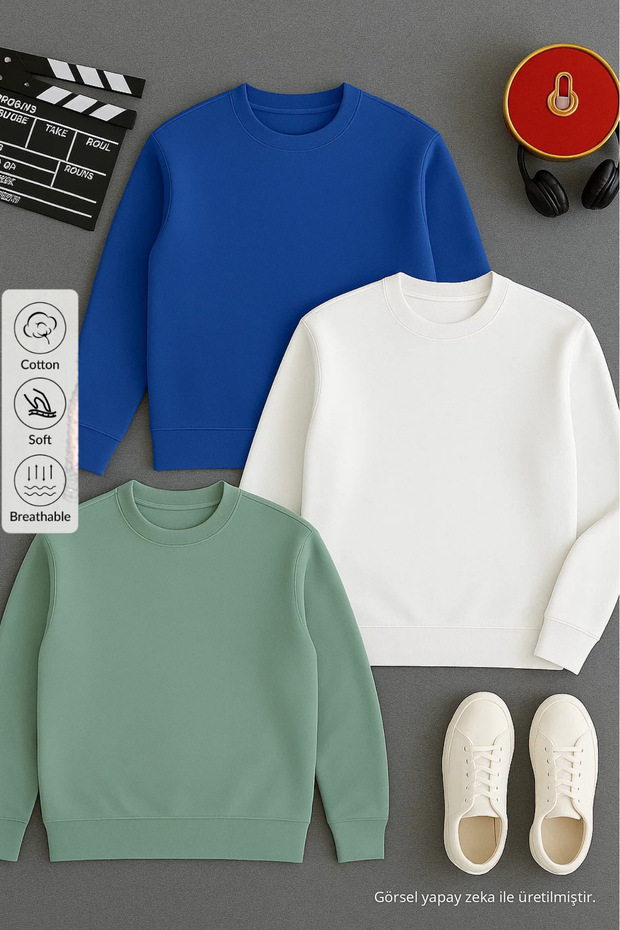 Men's Basic Crew Neck 3-Piece Sweatshirt