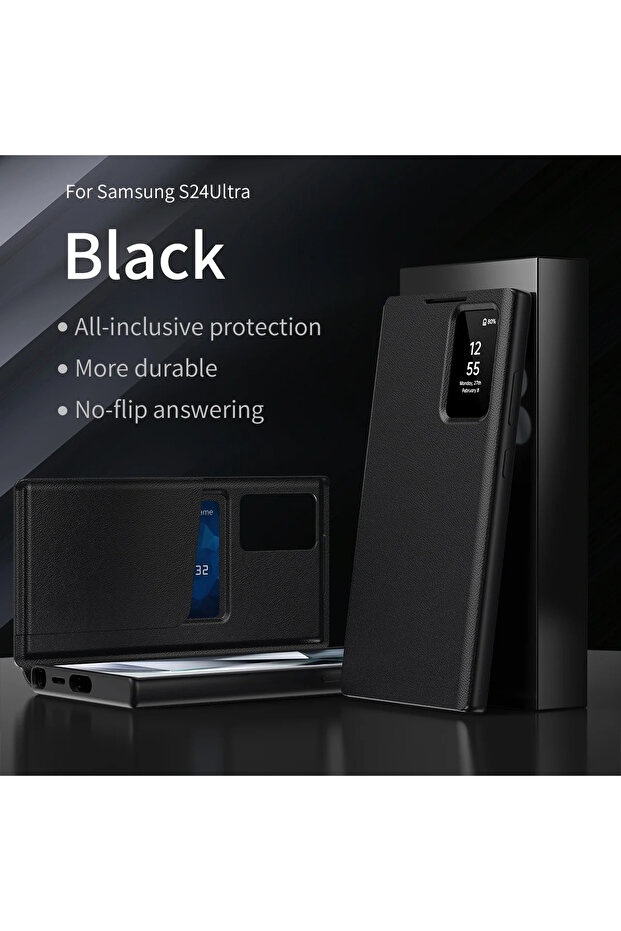 For Galaxy S26 Ultra black High Quality S-View Flip Smart Display Case for S26 S25 S24 S23 S22 Ult