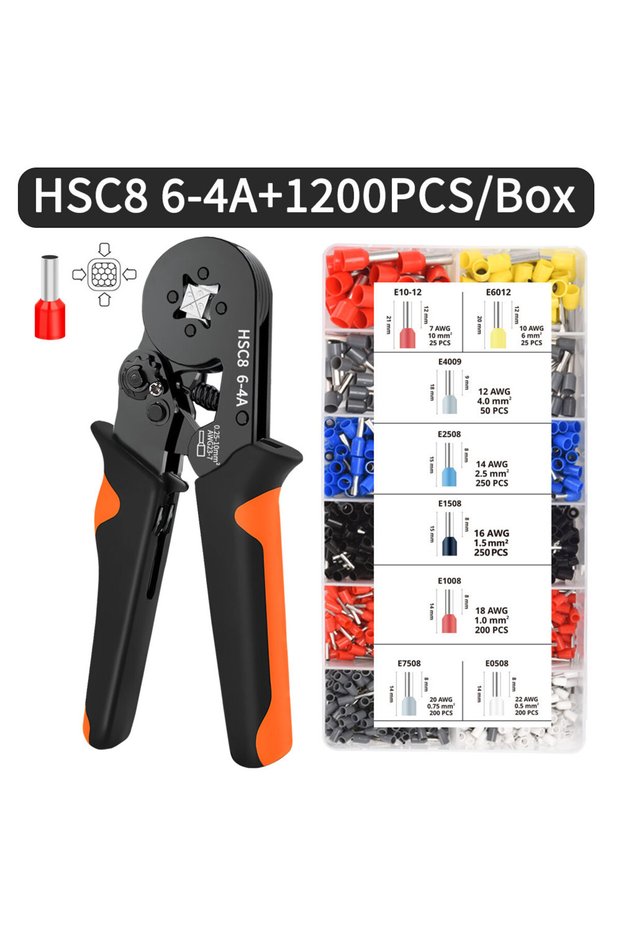 HSC8 6-4A 1200PCS Hexagonal Self-Adjustable Ratchet Ferrule Crimping Tool Kit 23-7AWG 0.25-10mm² Cri
