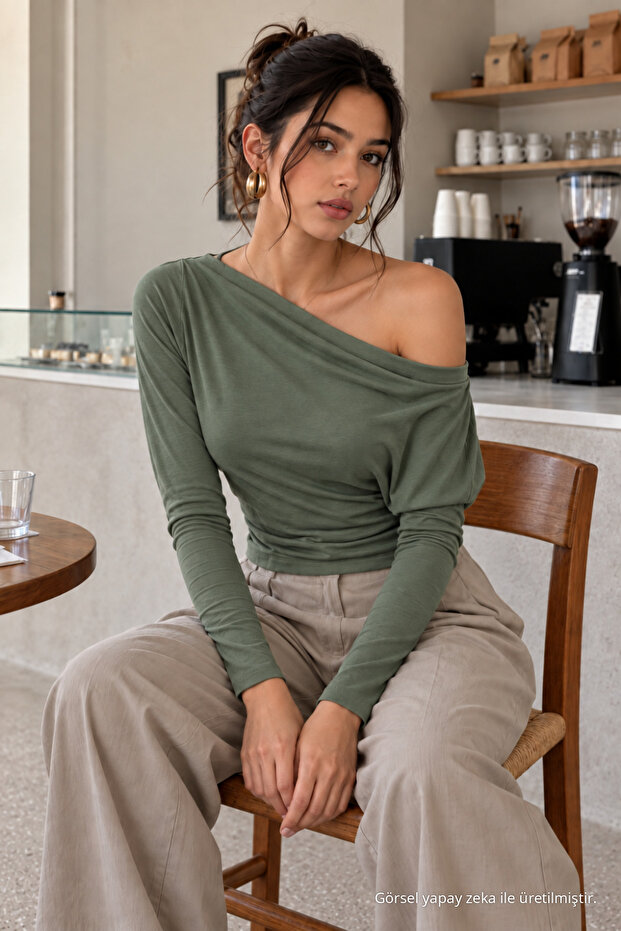 Khaki Color Slim Fit Women's Basic Blouse
