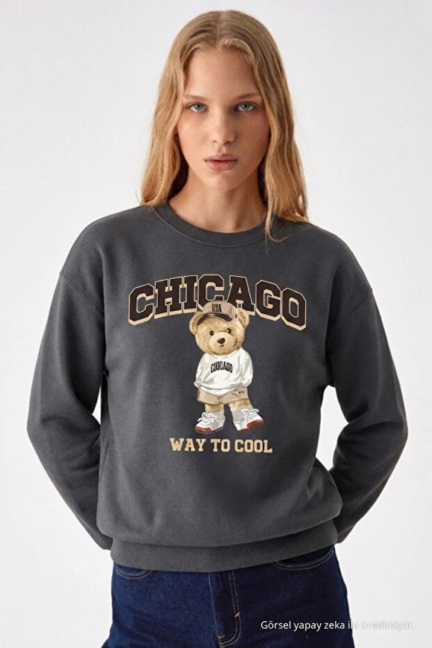 Women's Chiacago Bear Printed Smoked Sweatshirt