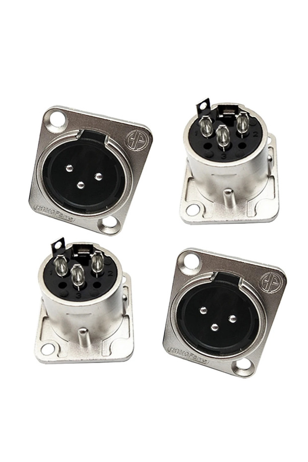3P 4-PCS Male A 4PCS XLR 3Pin Panel Mount Connectors Male/Female Durable Metal Housing Silver Jack f