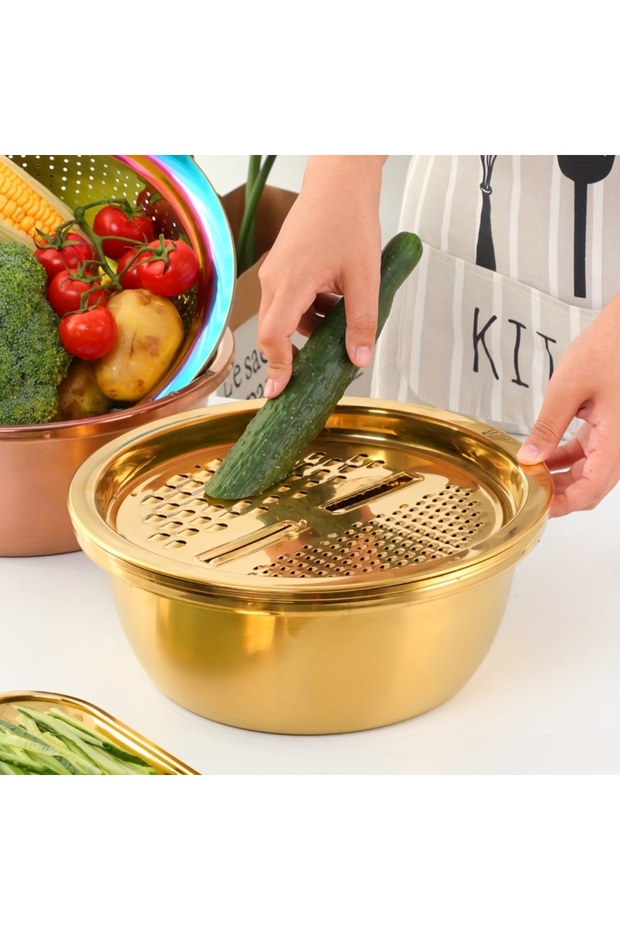 golden 3-In-1 Stainless Steel Kitchen Set, Equipped with Built-in Grinding, Multifunctional Filter,