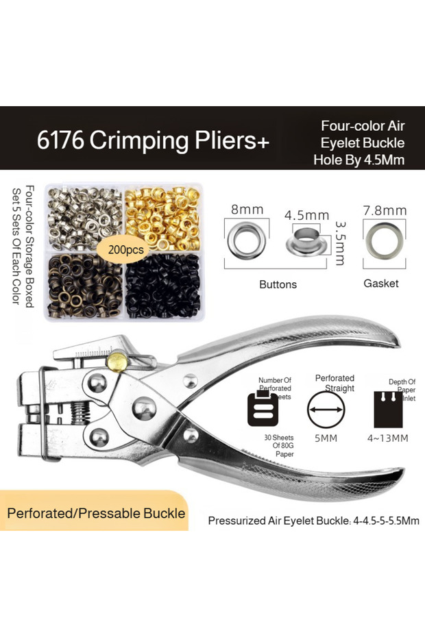 4 colors 200pcs Professional Eyelet Hole Punch Pliers Kit 100 Eyelets Grommet Metal Tool for Fabric