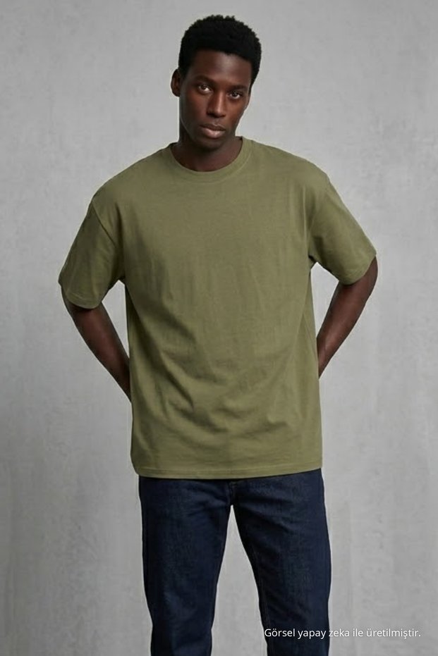 Men's Short Sleeve Summer Khaki Oversized T-Shirt