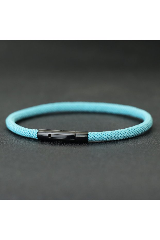 19.5cm(7.7inch) LightBlue Noter Fashion Men Cord Bracelet Premium Selected 4mm Thread Stainless Stee