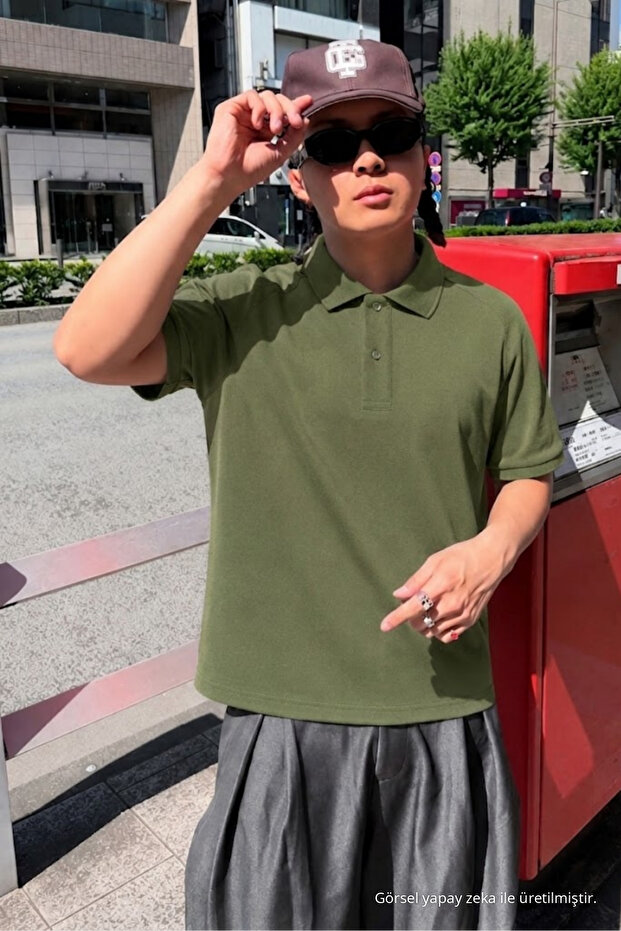 Men's Straight Fit Khaki Polo Collar T-Shirt