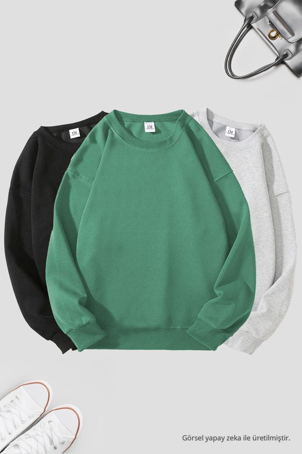 Unisex 3-Piece Grimelange Black Crew Neck Oversize Sweatshirt Pack