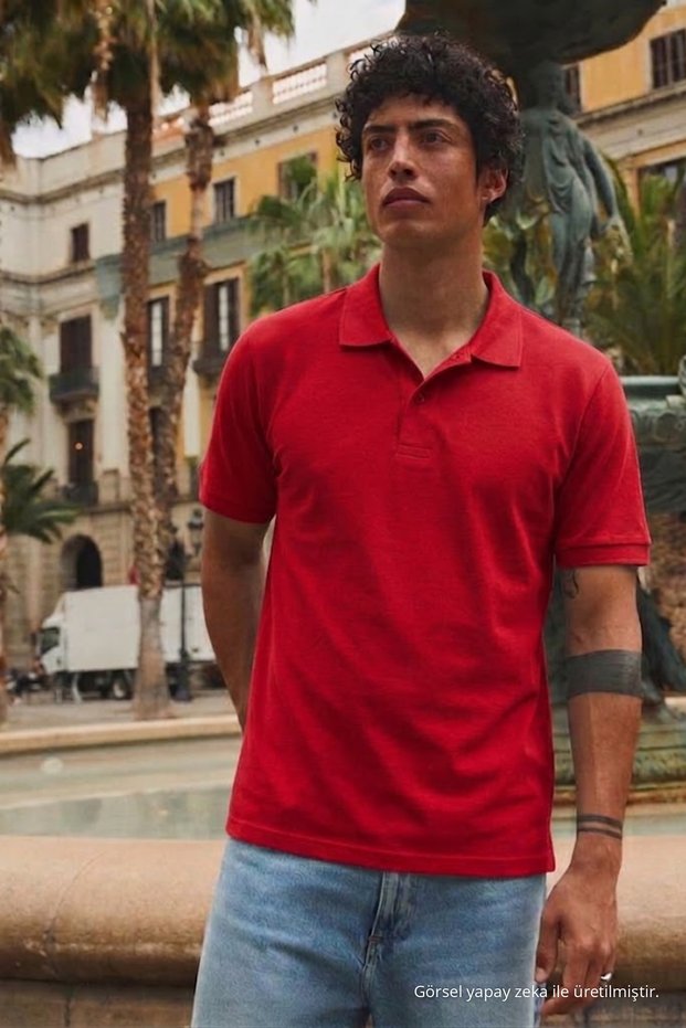 Men's Street Style Red Polo Collar T-Shirt