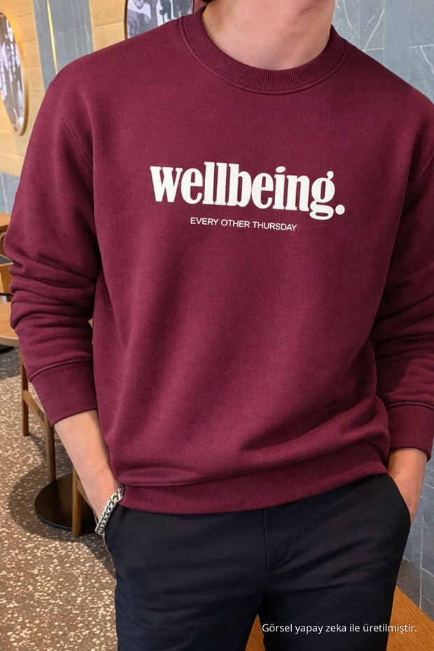 Wellbeing Themed Printed Men's Burgundy Sweatshirt