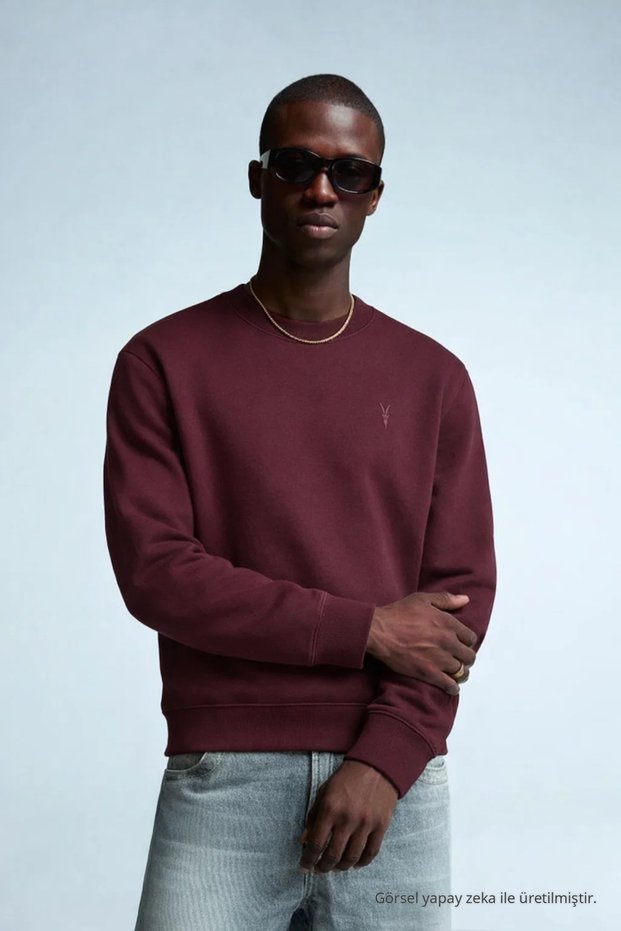 Men's Embroidered Shiny Claret Red Sweatshirt