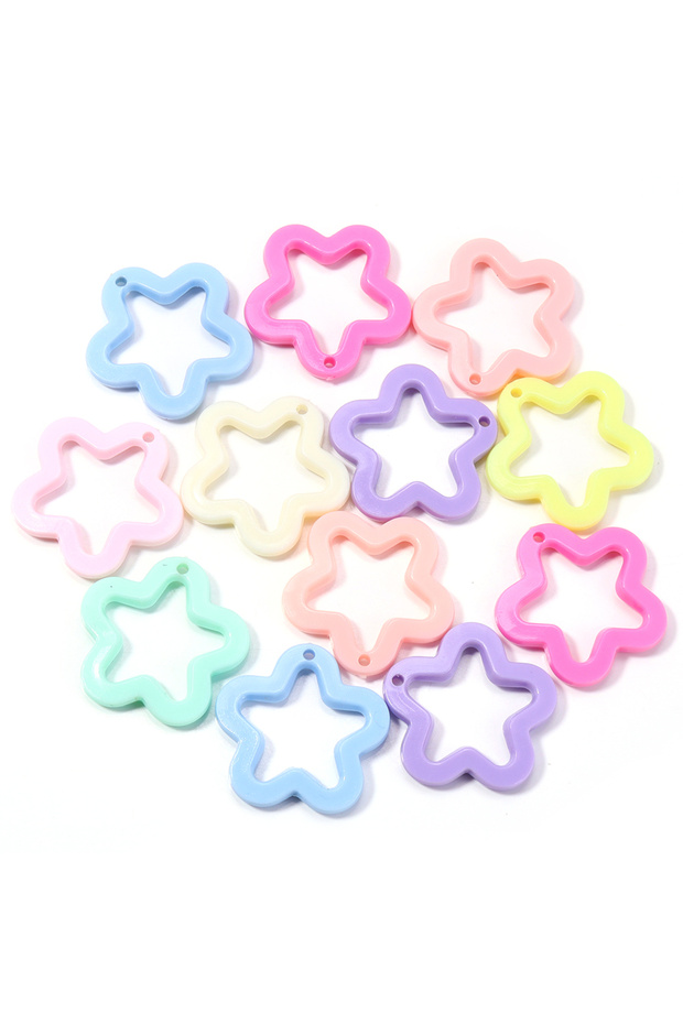 30mm 30pcs Solid Color Random 30Pcs/Lot 30mm Acrylic Transparent Hollow Star Loose Beads DIY Jewelry