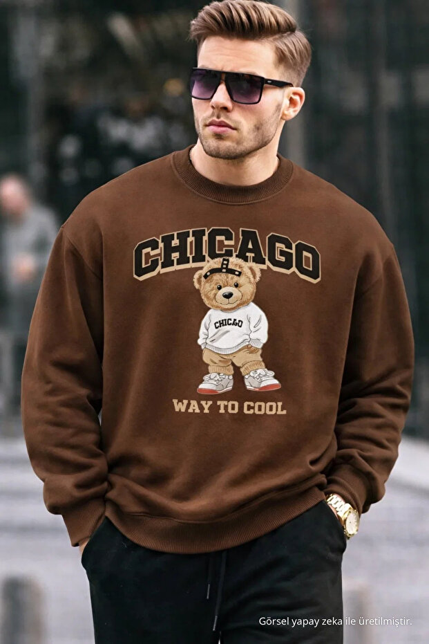 Chicago Bear Embroidered Retro City Men's Coffee Sweatshirt