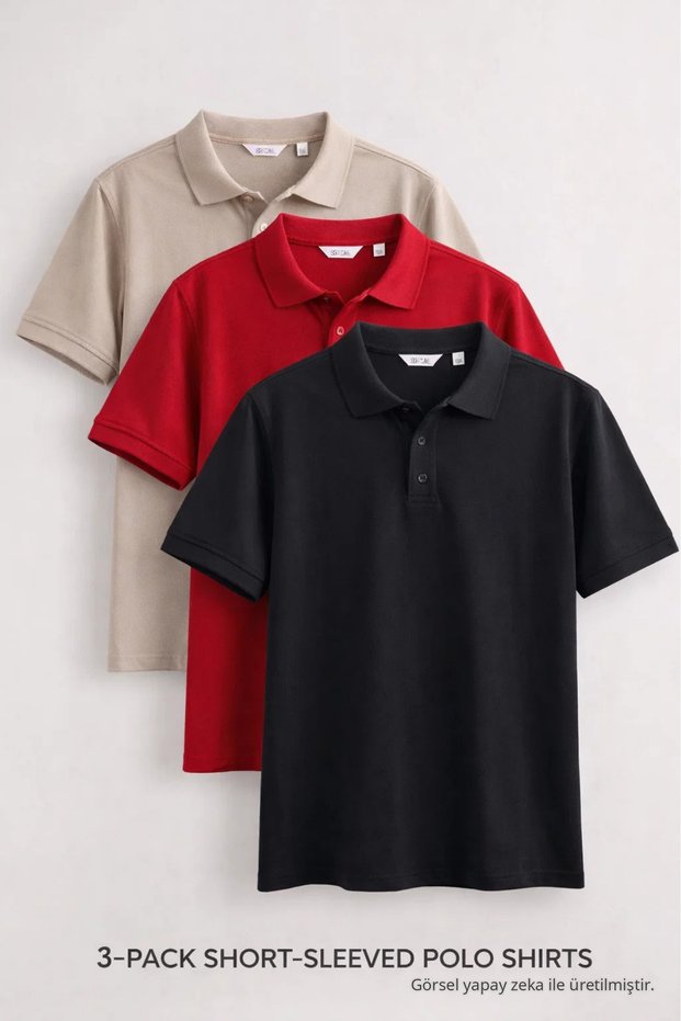 Mens Short Sleeve Basic 3-Pack Polo Collar T-Shirt