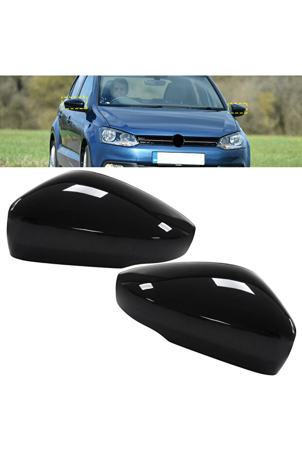 Gloss Black For VW Polo 6R 2009-2018 UP 2016 Onwards Gloss Black Wing Door Mirror Cover Caps