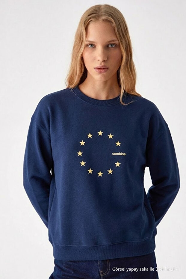 Women's Star Print Navy Blue Casual Sweatshirt
