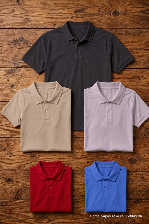 Men's Cotton Casual 5-Piece Polo Collar T-Shirt