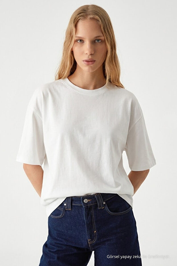 Women's Crew Neck Ecru Oversized T-Shirt