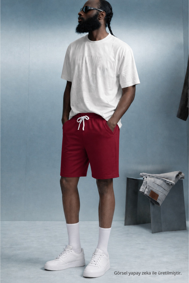 Men's Elastic Double Pocket Relax Burgundy Shorts
