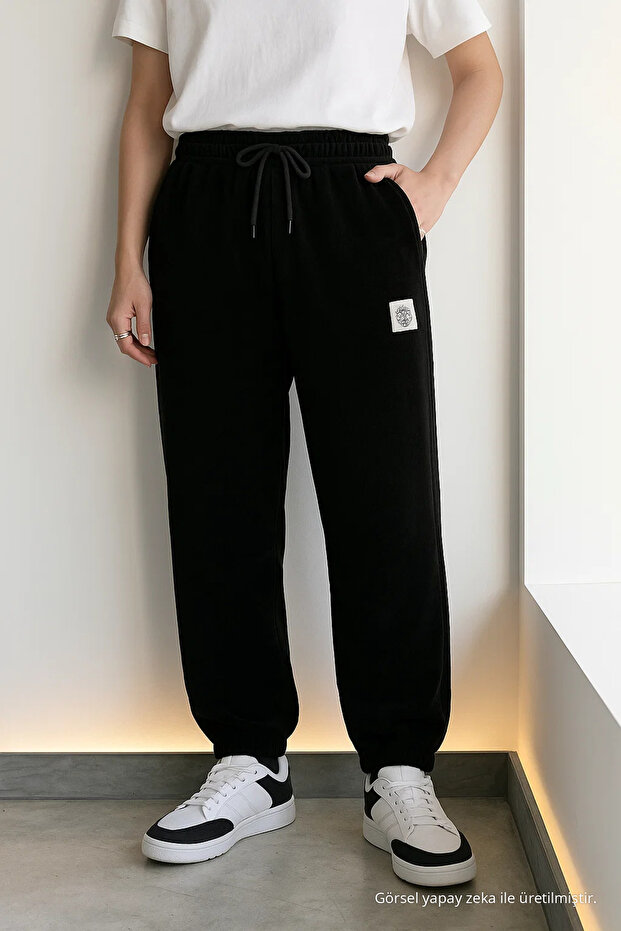 Men's Loose Black Sweatpants with Elastic Waist