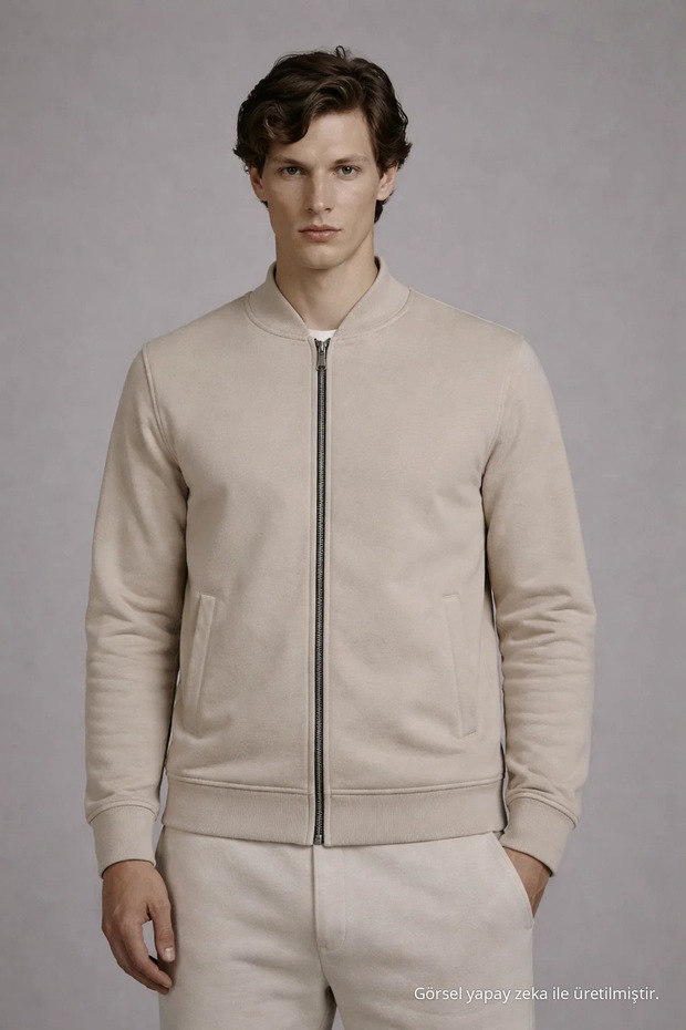 Men's Casual Double Pocket Cream College Jacket