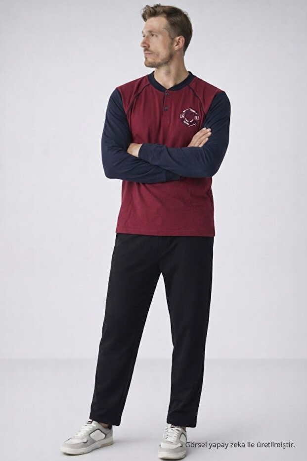 Men's Printed Premium Comfort Burgundy Pajama Set