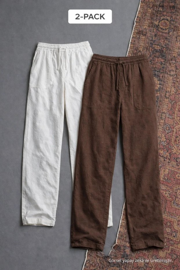 Men's Elastic Waist Relaxed 2-Pack Linen Pants