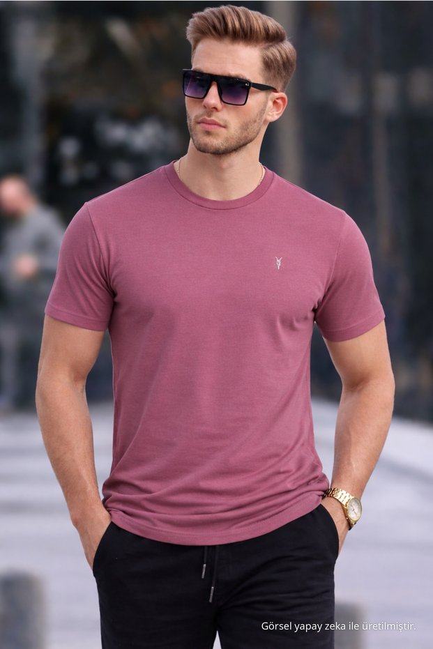 Men's Crew Neck Slim Basic Pink T-Shirt