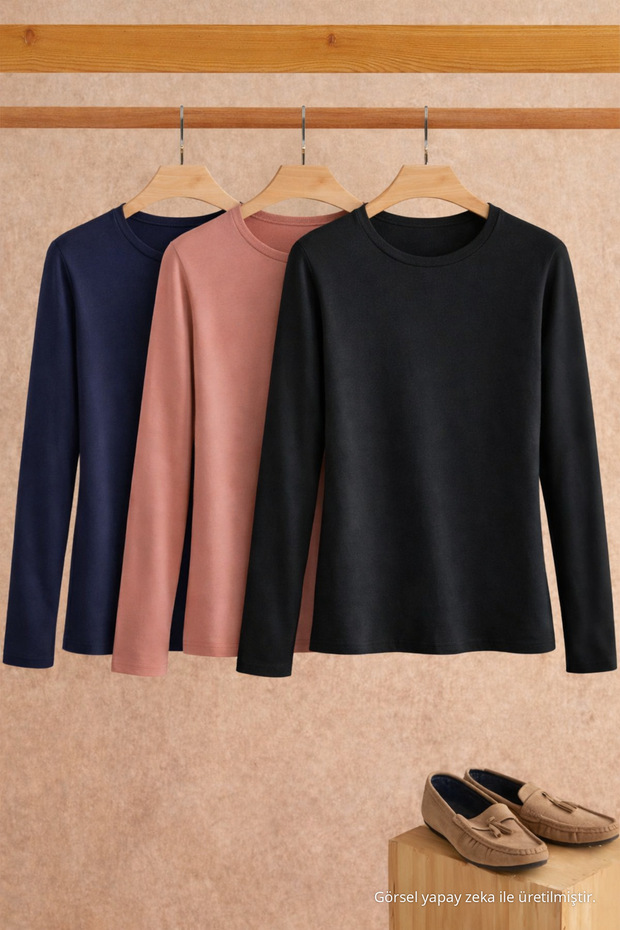 Women's Cotton Crew Neck Slim Fit 3-Piece Blouse