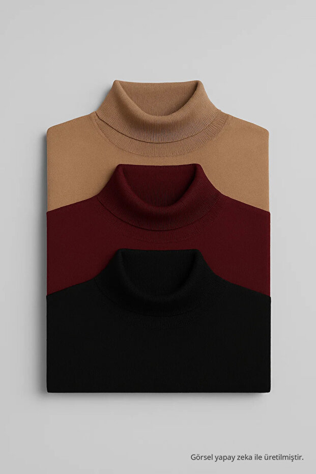 Men's Winter Basic High Neck 3-Piece Knit Sweater