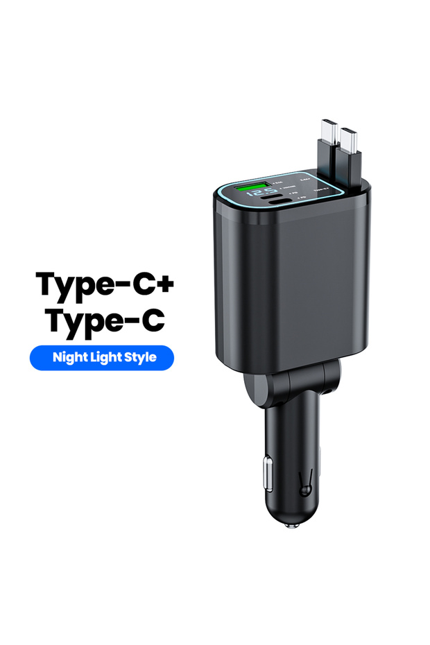 C To C Cable Charger Retractable Car Fast Charging USB Type C Phone Charger Car Cigarette Lighter Ad