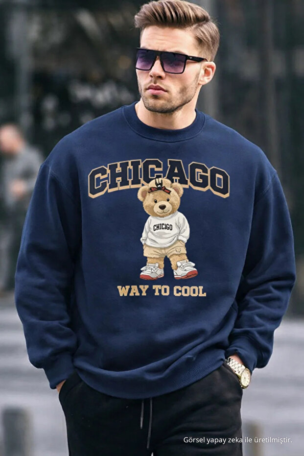 Chicago Bear Embroidered Retro City Men's Navy Blue Sweatshirt