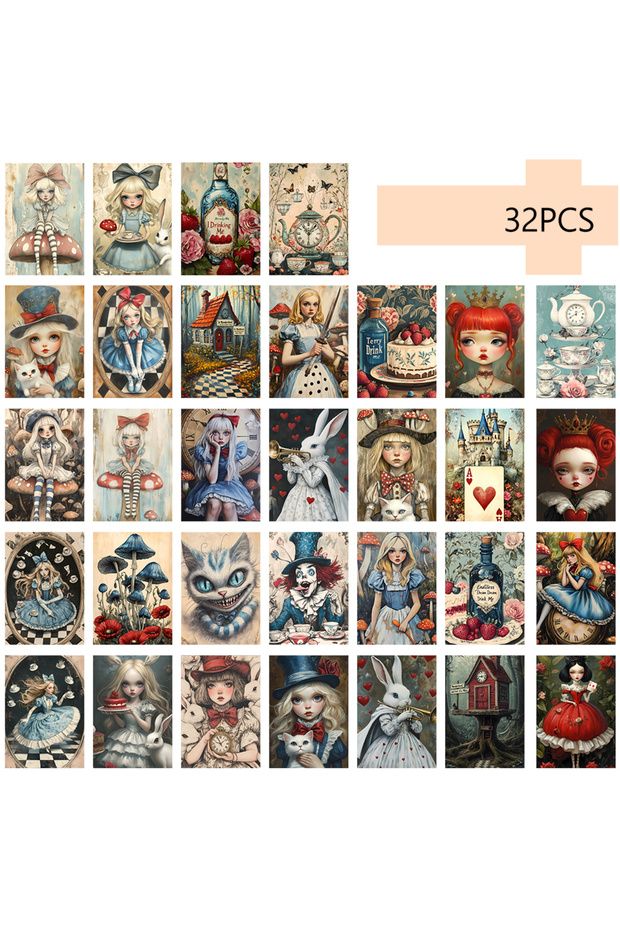 Mixed Color 32pcs, Alice in Wonderland Postcards, Fantasy, Birthday/Anniversary Gifts, Collectibles,