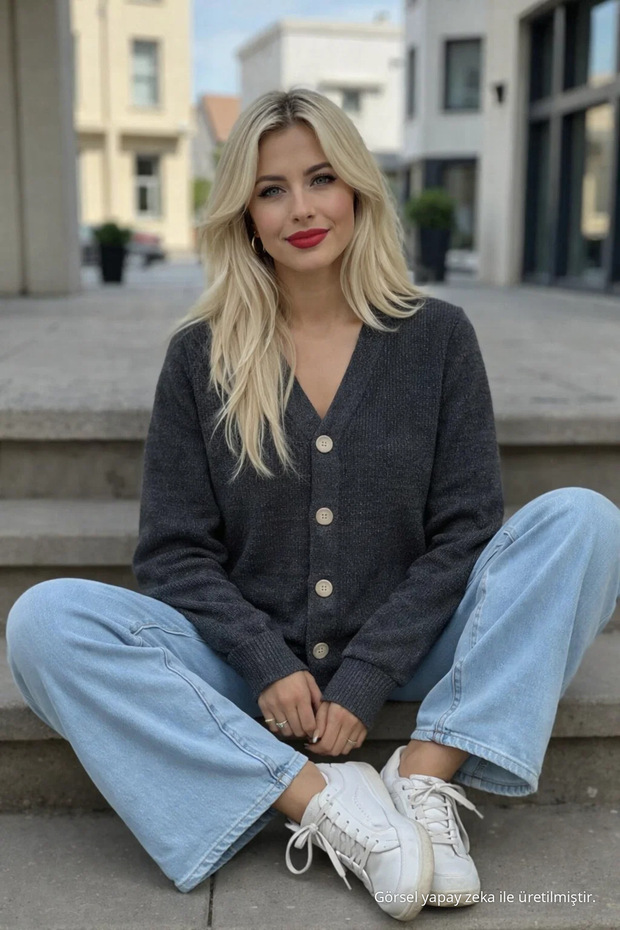Women's Transitional V-Neck Smoked Knitwear Sweater