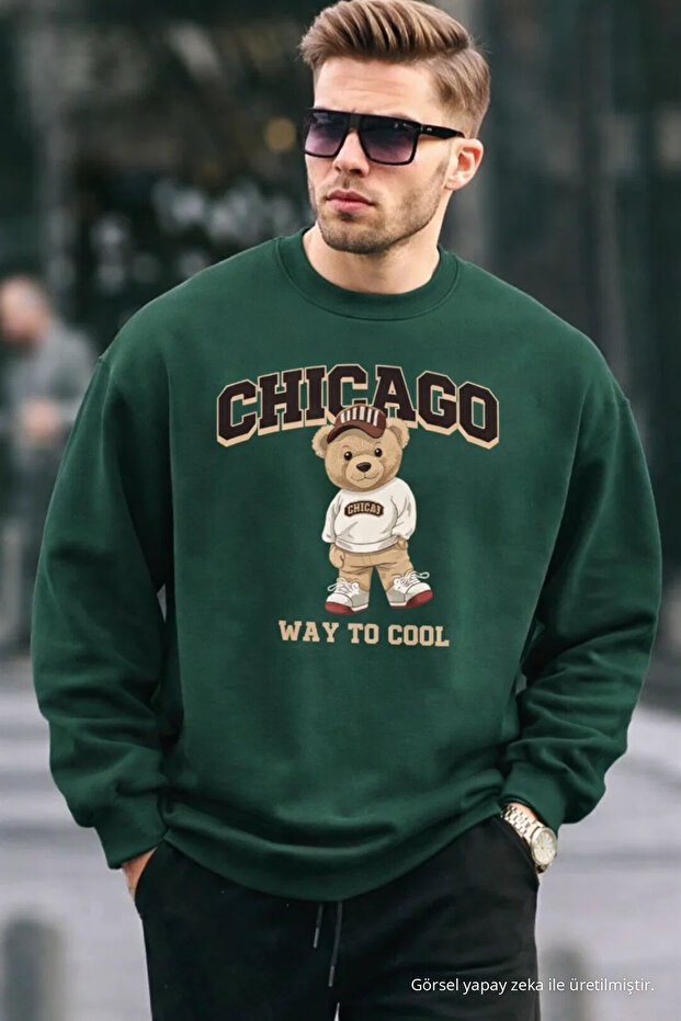 Chicago Bear Embroidered Retro City Men's Dark Green Sweatshirt