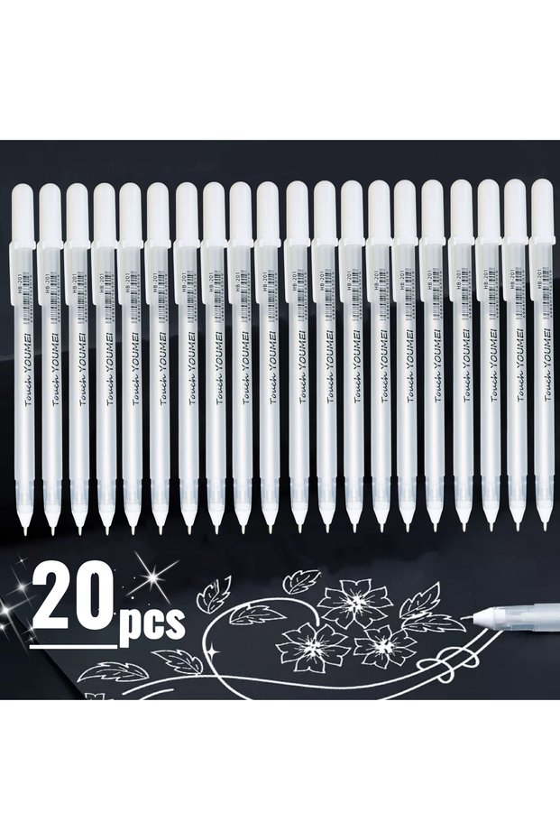 20pcs White Highlighter Gel Pens, Perfect for Artists, Comic Drawers, and Creative Projects on Black